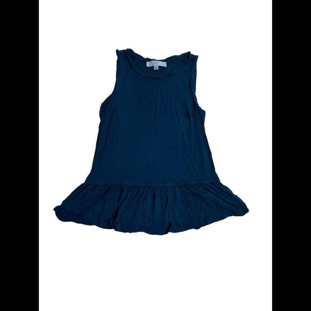 Ann Taylor LOFT Women's Blue Solid Tank Top Shirt w Bottom Ruffle  XSmall wt50